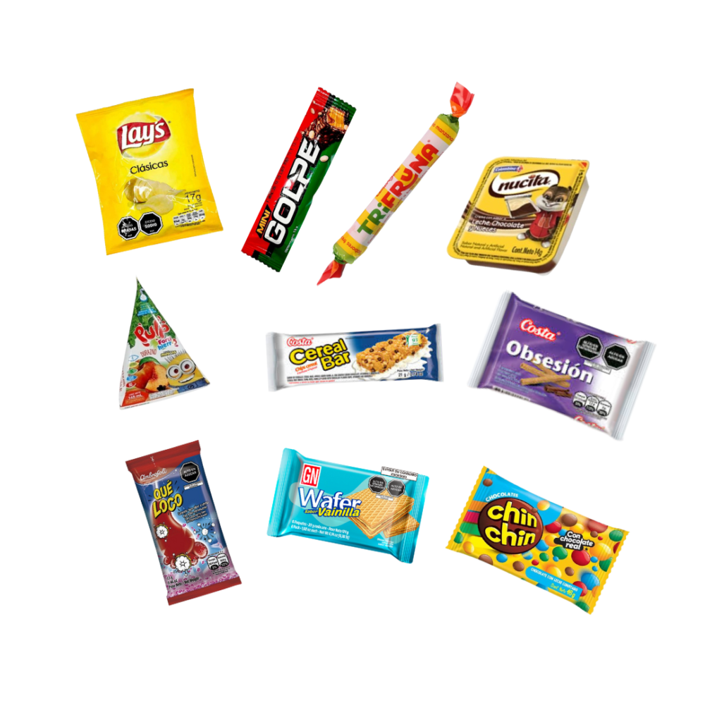 🌟🍬 SORPRESAS 7 SOLES 🥳 🌈Incluye 10 productos: ⭐1 Papas lays ⭐1 pulpin ⭐1 chupetin que loco ⭐1 Cereal bar ⭐1 obsesión ⭐1 chin chin tamaño normal ⭐1 nucita ⭐1 wafer Gn ✨️1 mini golpe ⭐️1 Trifruna 👉 Pack sale armado en bolsa celofán 🚛 Provincia 8 soles adicionales para embalaje y traslado agencia.